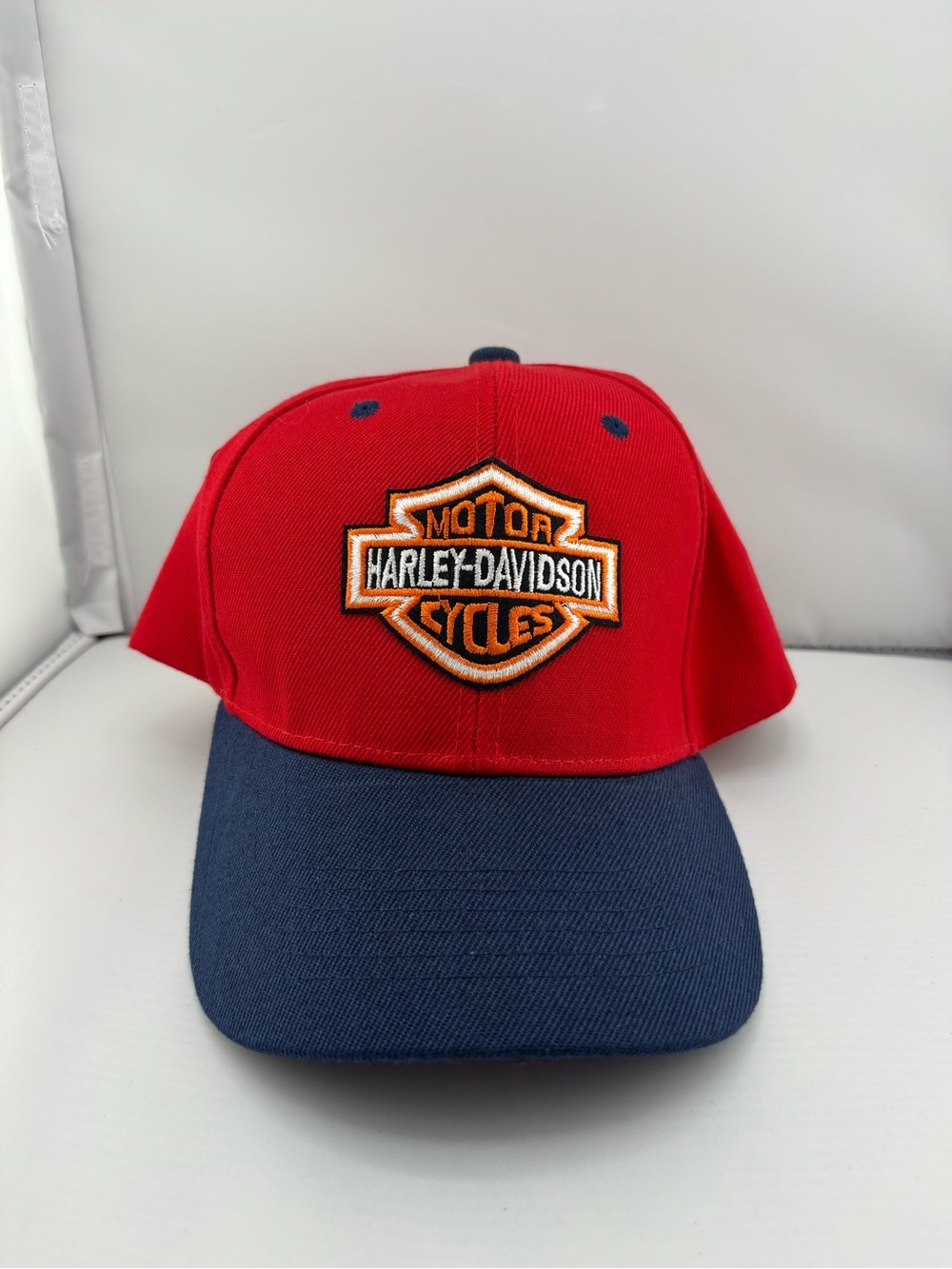 NWT Harley-Davidson Colorblock Essential Adjustable Baseball Hat Red Navy Blue
